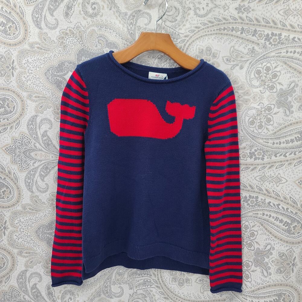 vineyard Vines Whale Stripe Intarsia sweater girls Size small nautical preppy